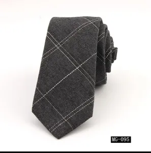 Corbata de Hombre Gris Oscuro Cuadros Algodon Slim Casual Negocios Formal Accesorio