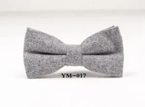 Detailed view of grey wool bow tie for men, perfect for business and wedding groom wear.