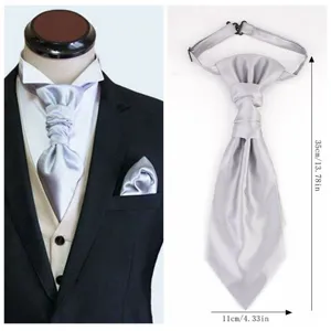 Fashion men jacquard ascot tie and pocket square set for formal business wedding wear.