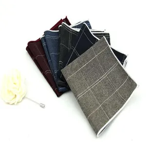 Herren Karo Einstecktuch Taschentuch Anzug Accessoire Set mit Reversblume Detailansicht.