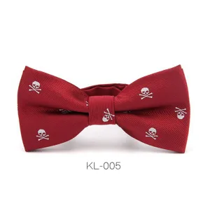Red skull pattern bow tie detail shot, perfect for formal events, parties and Halloween parties.