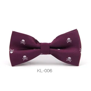 Men burgundy wine skull print bow tie classy groom wedding formal party bowtie detail