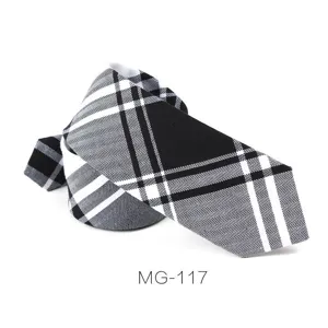 Corbata estrecha hombre negro blanco cuadros estilo británico algodón para detalle