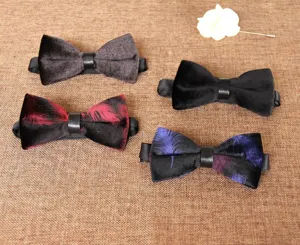 Fashion men velvet bowtie set for wedding dinner suit accessories printed bow tie