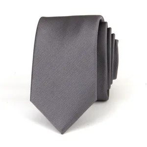 Classic dark grey men's necktie with professional twill texture for formal business wear.