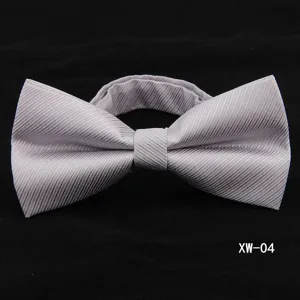 Close-up detail of the elegant grey striped men formal bow tie, showing fine fabric texture.