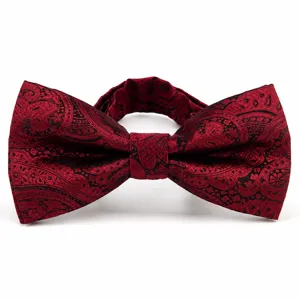 Classic burgundy paisley bow tie for men, elegant wedding and formal business party suit accessory.