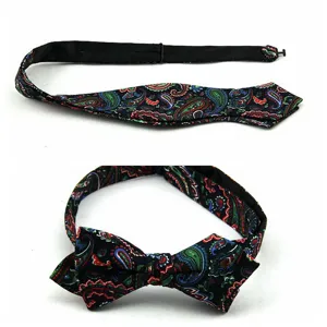 Men's fashionable pointed cotton bow tie with classic paisley floral pattern for business.