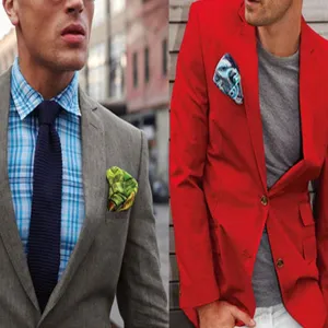 Vista detallada de panuelo de bolsillo para traje de hombre elegante, accesorio de moda.