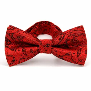 Red paisley pattern bow tie for men, elegant formal wedding groom tuxedo neckties.
