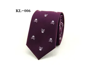 Corbata delgada morada para hombre con calavera blanca, 6cm, elegante corbata de Halloween.