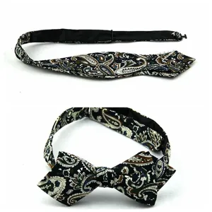 Men's retro floral paisley pointed cotton bow tie detail view, elegant formal accessory.