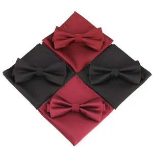 Men's Classic Striped Bow Tie And Pocket Square Set Wedding Party Formal Business Suit Neckwear Jacquard Polyester Accessories