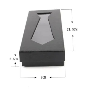 Detailed view of black textured tie box showing dimensions, perfect for men gift packaging.