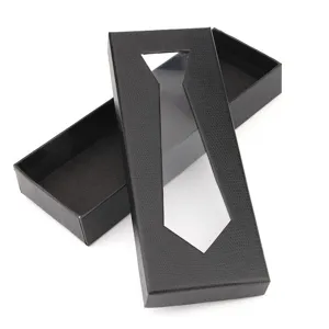 Black snake skin pattern tie gift box with clear tie shaped window, elegant packaging for men.