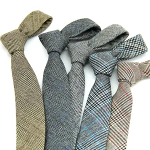 Men's Classic Wool Plaid Necktie British Business Banquet Formal Arrow Tie Wool Blend Stylish Neckwear