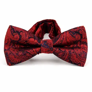 Detailed view of classic paisley bow tie for men, elegant wedding and formal wear.