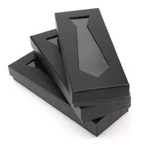 Men Black Snakeskin Pattern Paper Tie Gift Box Packaging Box Transparent Window Business Storage Box