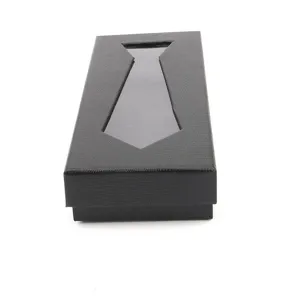 Men black snakeskin pattern tie gift box packaging with transparent tie window display main view