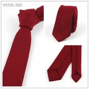 Corbata delgada de lana para hombre, burdeos solida, elegante corbata para bodas y negocios.