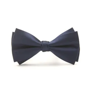 Classic navy blue men double layer bow tie for formal suit wear and wedding accessories.