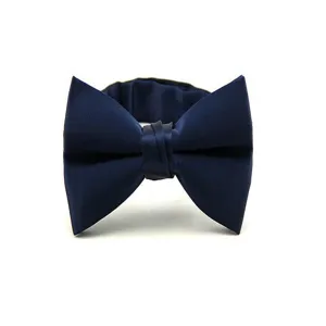 Men's solid navy blue bow tie for formal wedding suits, groomsmen, and elegant party wear.