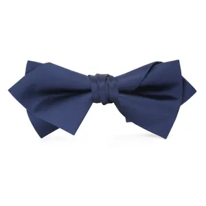 Classic navy blue men's bow tie with unique folded design, perfect for formal suits and weddings.