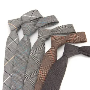 Corbata Estrecha para Hombre de Algodón a Cuadros Negocios Traje Formal Corbata de Cuello Estilo Británico Moda Casual