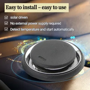 Car solar defroster detail shot showing the compact circular design and sleek metal finish.