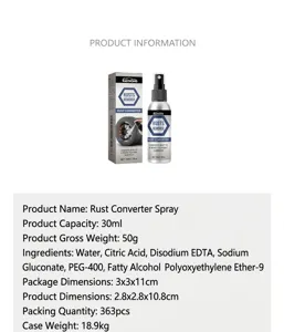 Rust removal spray detail view showing bottle and box packaging with clear capacity and specs.