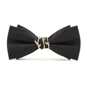 Noeud Papillon Rayé de Mariage Formel pour Hommes Avec Décoration de Branche en Métal Polyester Classique Accessoires de Costume de Fête