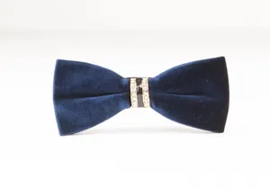Elegante farfallina in velluto blu scuro con centro in metallo e strass per banchetti.