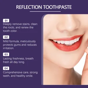 Bannière de détail de dentifrice au xylitol montrant le nettoyage en profondeur des taches.