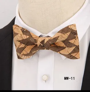 Men's fashion wooden cork bow tie geometric pattern casual party wedding neckwear accessory