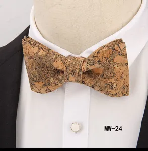 Detailed view of the stylish cork bow tie, showcasing unique natural texture and craftsmanship.