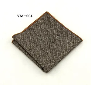 Heren bruine tweed wol pochet detailopname, elegante kostuum zakdoek accessoire.