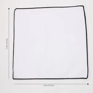 White pocket square with black edge detail, 23x23cm square handkerchief for men suit fashion.