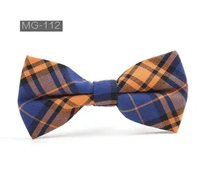 Mode homme noeud papillon a carreaux bleu orange style britannique coton casual