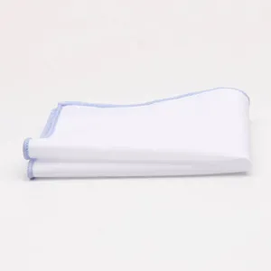 White pocket square for men with light blue stitched border classic suit accessory handkerchief