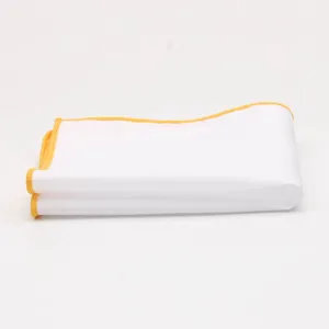 White cotton pocket square with yellow edge for men suit accessory handkerchief detail
