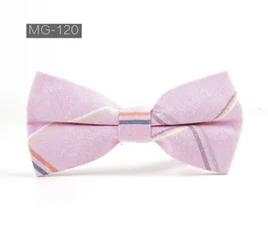 Nœud papillon rayé rose détail, cravate en tissu décontracté élégant pour hommes.