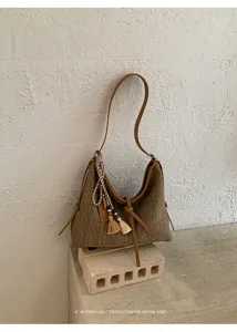 Vrouwen Zomer Stro Geweven Hobo Tas Casual Strand Schouder Emmer Tas Retro Crossbody Tas