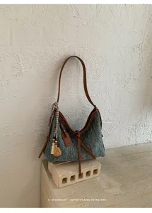 Zomer geweven stro schouder emmertas voor dames, stijlvolle retro forensische crossbodytas.