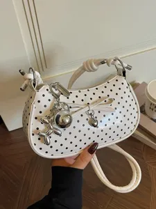 Women Fashion Polka Dot Underarm Bag PU Leather Cute Bowknot Shoulder Bag Casual Versatile Daily Crossbody Handbag