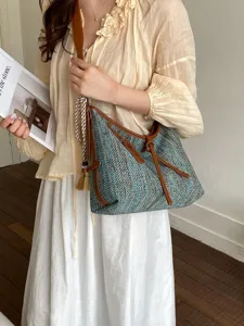 Zomer strand stro gevlochten emmer tas vrouwen mode casual schouder crossbody tas chic