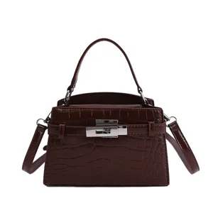 Burgundy crocodile pattern women shoulder bag classic top handle stylish crossbody bag