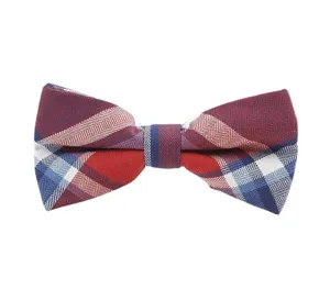 Nœud papillon à carreaux rouge bleu et blanc pour homme, accessoire de mode britannique chic.