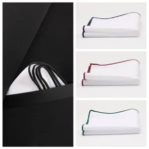 Men Pocket Square Pure Cotton Solid White With Colored Edge Handkerchief Business Formal Suit Accessory