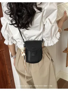 Women small black crossbody bag vintage pu leather mini shoulder bag stylish phone purse