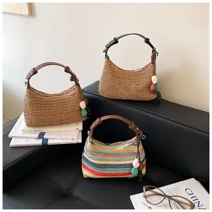 Borsa a spalla in paglia intrecciata estate spiaggia borsa a tracolla paglia a righe